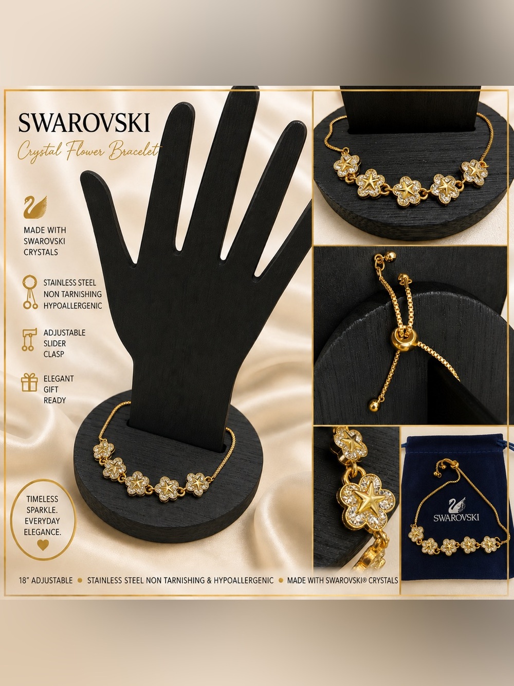 Swarovski Gold Floral Crystal Station Bracelet